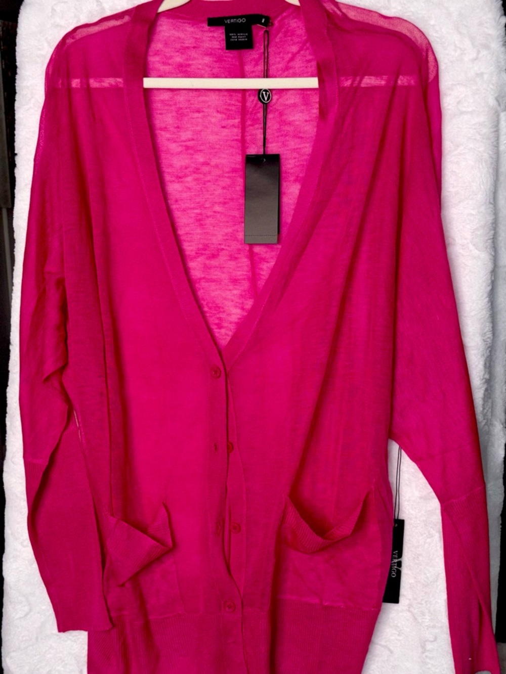 Vertigo Paris Fuchsia Pink Lightweight V-Neck Cardigan